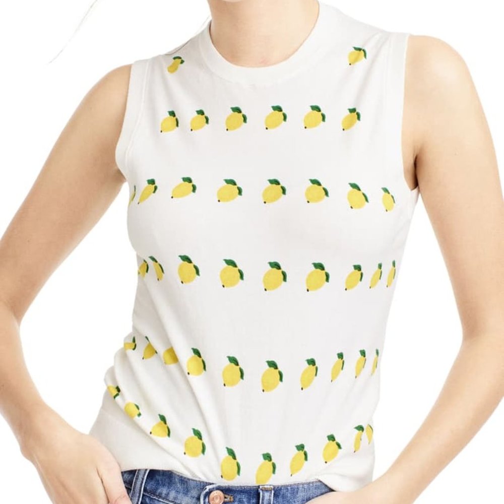 J. crew Jackie lemon print cotton blend shell XXXS